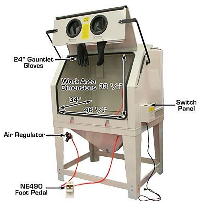 Industrial sand blaster cabinet 990L with large front opening WITH FREE AIR FILTERATION DUST COLLECTOR VACCUM