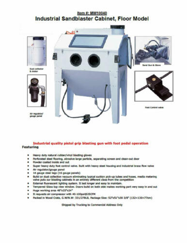 Industrial Sand Blaster Cabinet with 3 Doors #420L With Free Air Alteration Dust Collector System